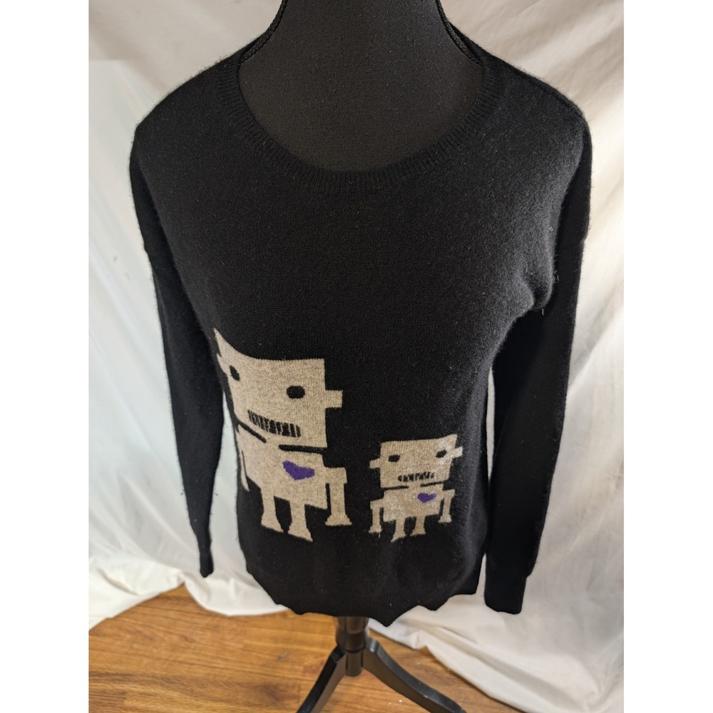 Bloomingdales Aqua Cashmere Black Size M Robot Robots Heart Sweater